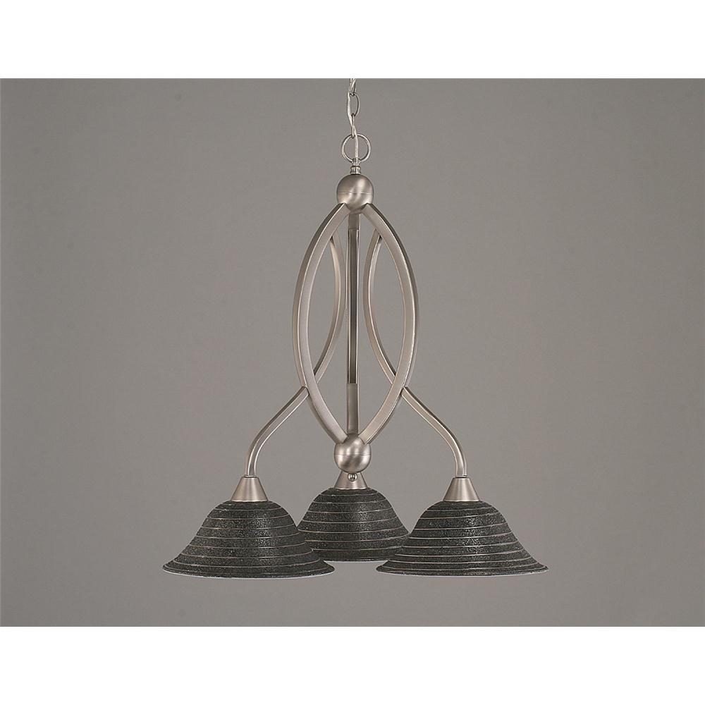 Toltec Lighting 263-BN-432 Brushed Nickel Finish 3 Light Downlight Chandelier With 10 in. Charcoal Spiral Glass Shade