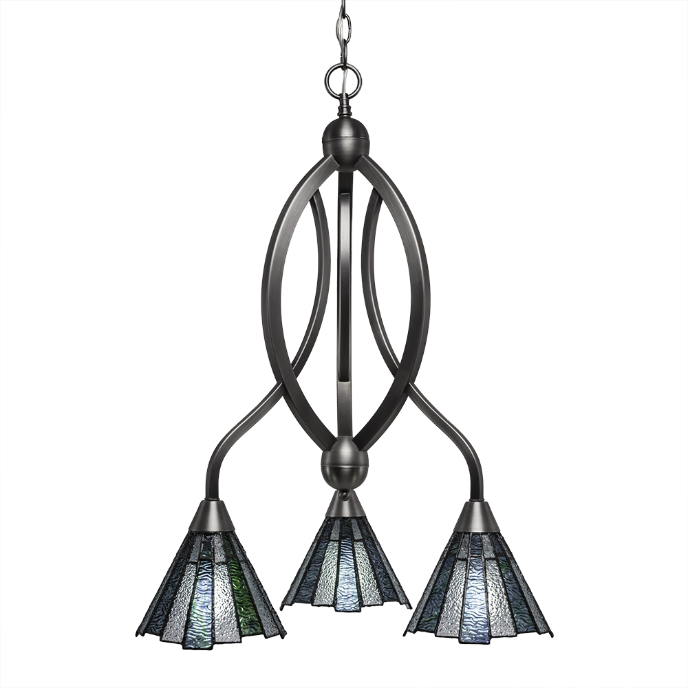 Toltec Lighting 263-BN-9325 Bow 3 Light Chandelier Shown In Brushed Nickel Finish With 7" Sea Ice Tiffany Glass