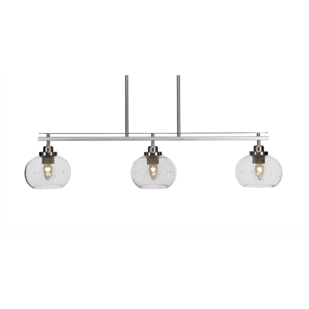 Toltec Lighting 2636-BN-202 Odyssey 3 Island Light Shown In Brushed Nickel Finish With 7" Clear Bubble Glass