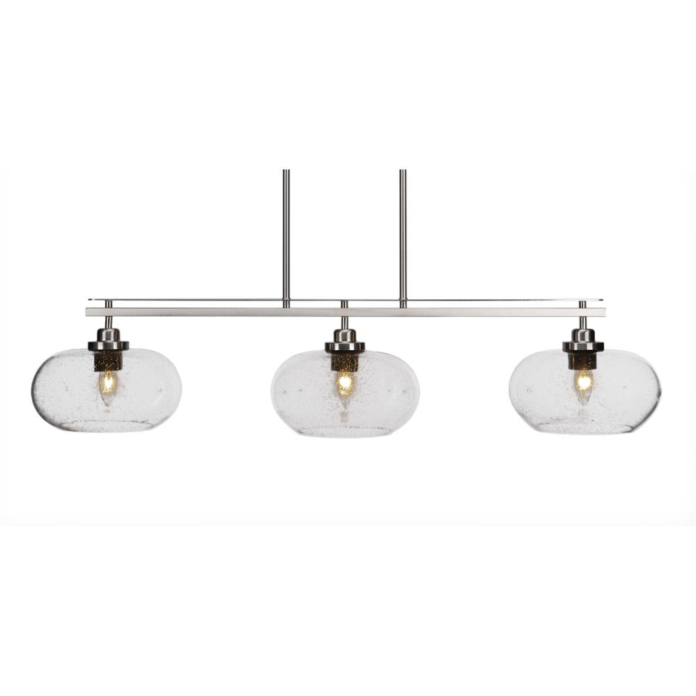 Toltec Lighting 2636-BN-204 Odyssey 3 Island Light Shown In Brushed Nickel Finish With 10" Clear Bubble Glass