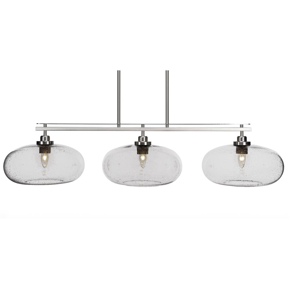 Toltec Lighting 2636-BN-206 Odyssey 3 Island Light Shown In Brushed Nickel Finish With 13" Clear Bubble Glass