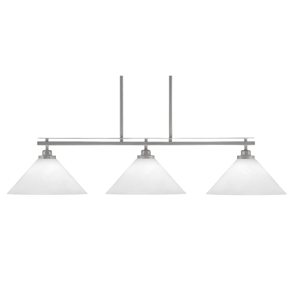 Toltec 2636-BN-2121 Odyssey 3 Light Island Light Shown In Brushed Nickel Finish With 12" White Marble Glass