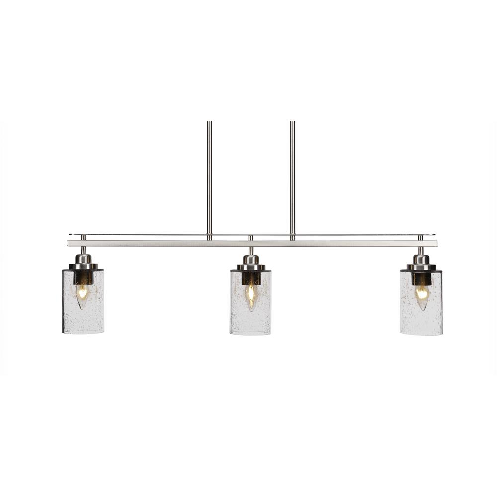 Toltec Lighting 2636-BN-300 Odyssey 3 Island Light Shown In Brushed Nickel Finish With 4" Clear Bubble Glass
