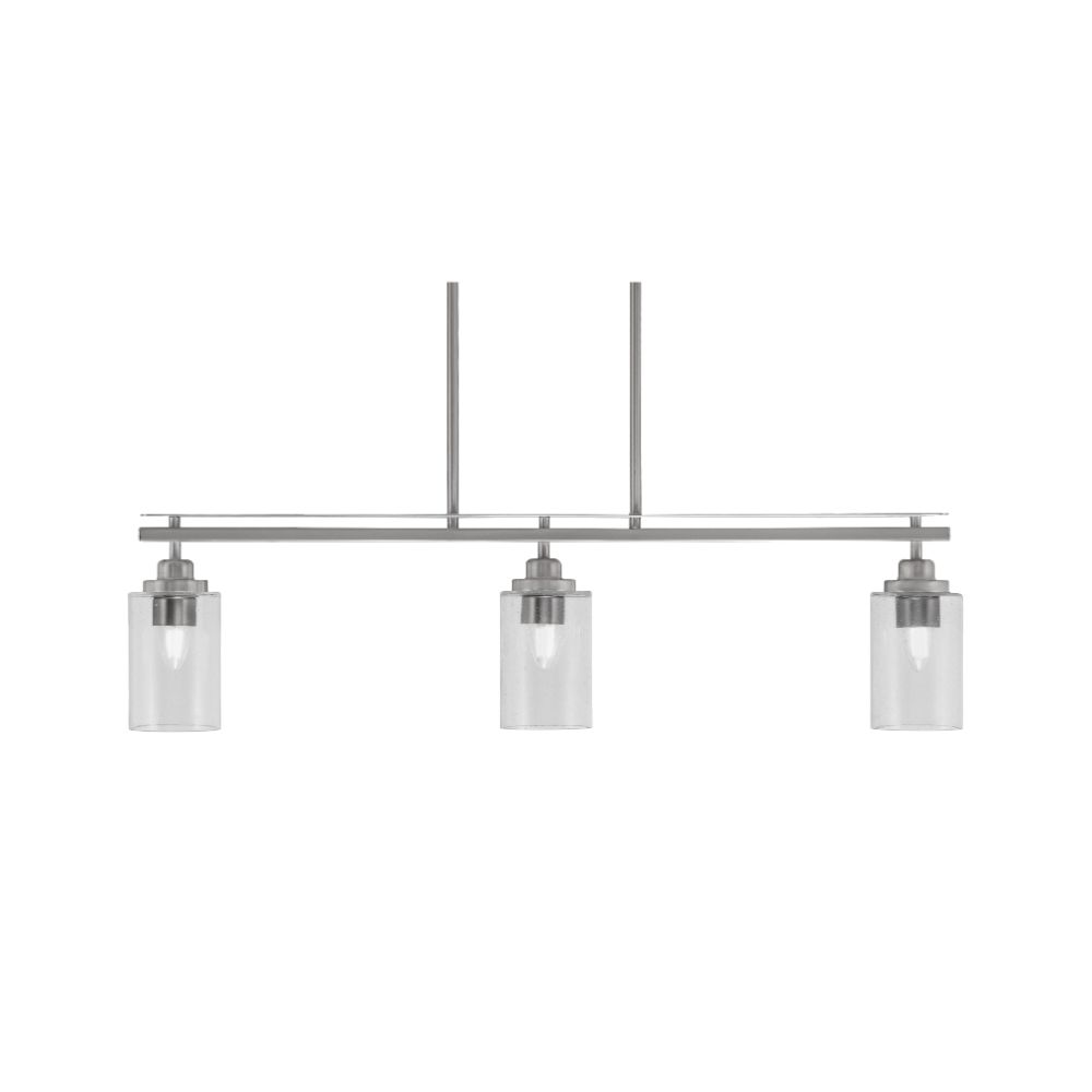 Toltec 2636-BN-3001 Odyssey 3 Light Island Light Shown In Brushed Nickel Finish With 4" White Marble Glass