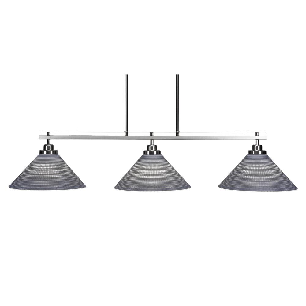 Toltec Lighting 2636-BN-4002 Odyssey 3 Island Light Shown In Brushed Nickel Finish With 12" Gray Matrix Glass
