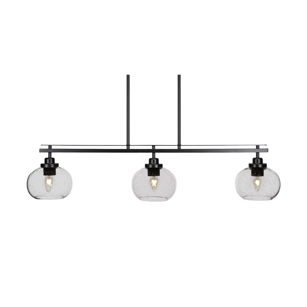 Toltec Lighting 2636-MB-202 Odyssey 3 Island Light Shown In Matte Black Finish With 7" Clear Bubble Glass