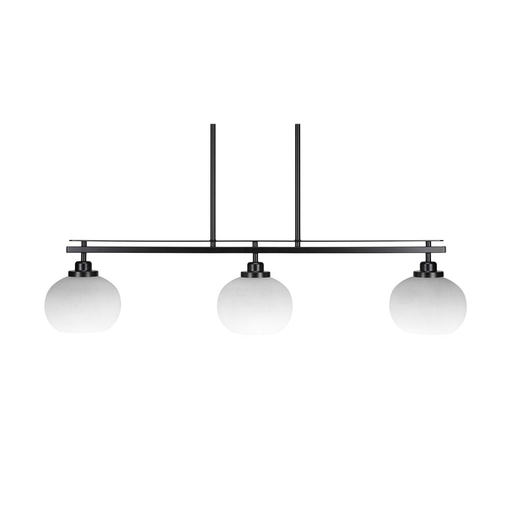 Toltec Lighting 2636-MB-212 Odyssey 3 Island Light Shown In Matte Black Finish With 7" White Muslin Glass