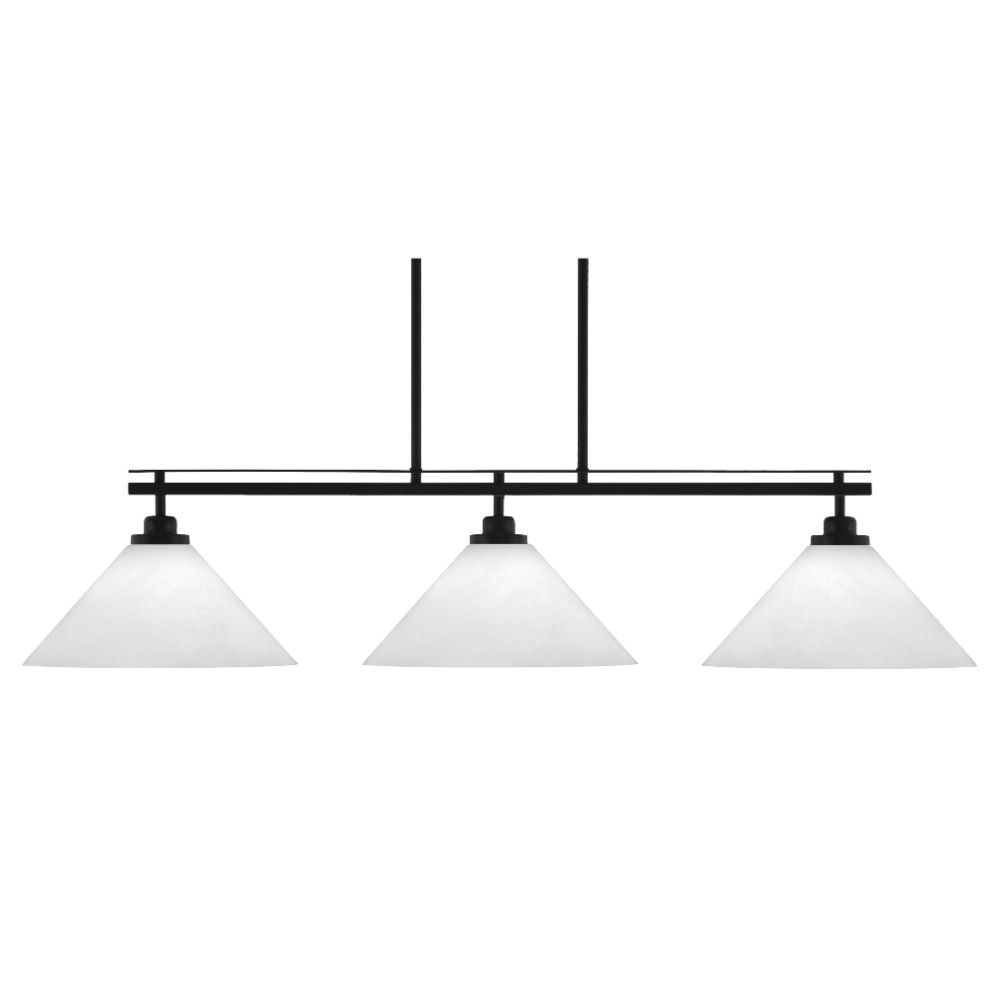 Toltec 2636-MB-2121 Odyssey 3 Light Island Light Shown In Matte Black Finish With 12" White Marble Glass