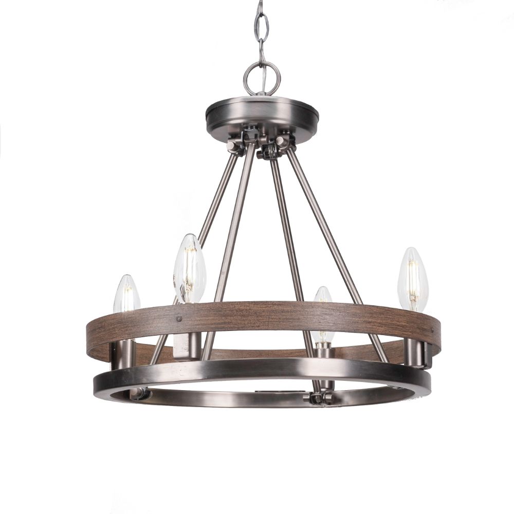Toltec Lighting 2704-GPDW Belmont 4 Light Chandelier Shown In Painted Distressed Wood-look Metal & Graphite Finish