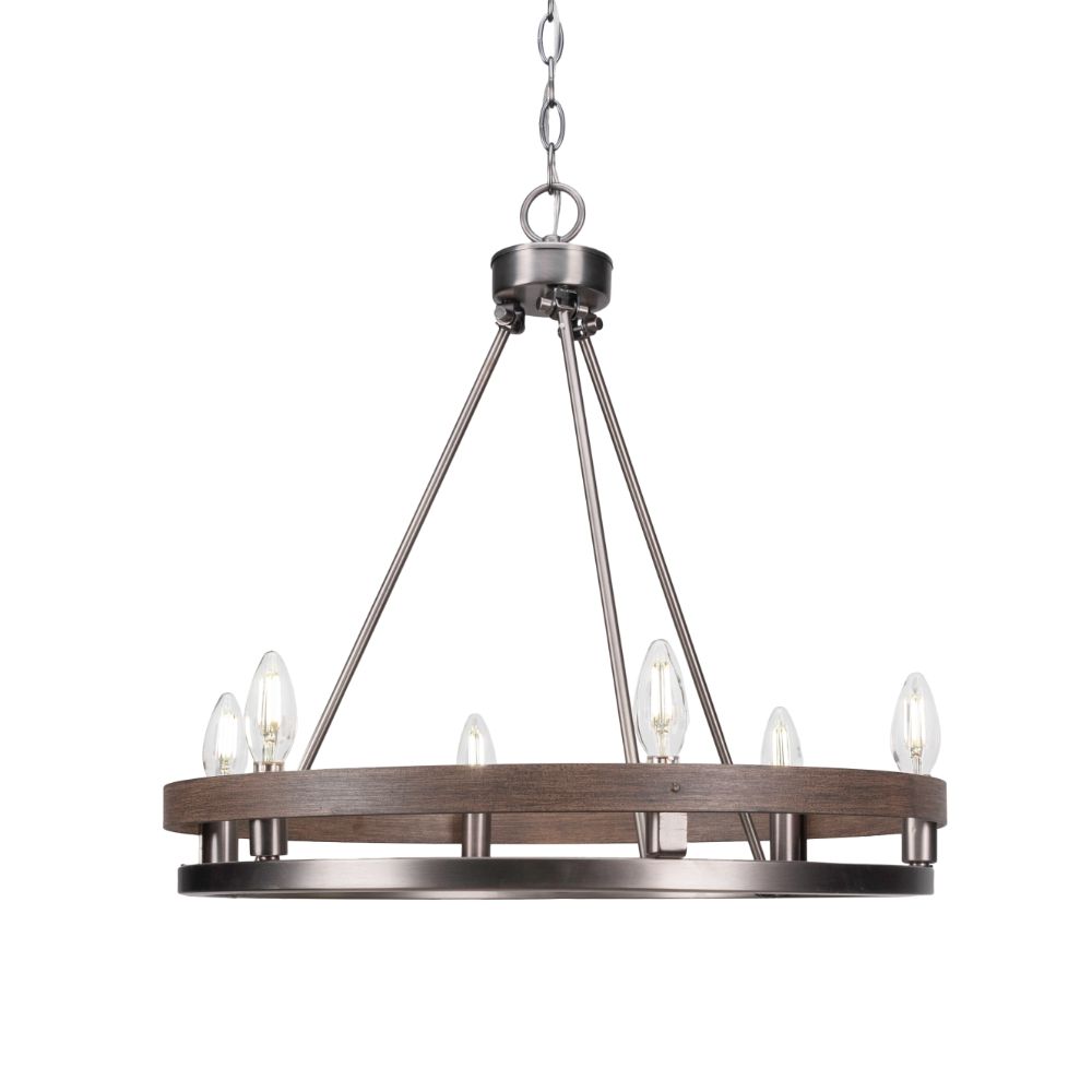 Toltec Lighting 2706-GPDW Belmont 6 Light Chandelier Shown In Painted Distressed Wood-look Metal & Graphite Finish