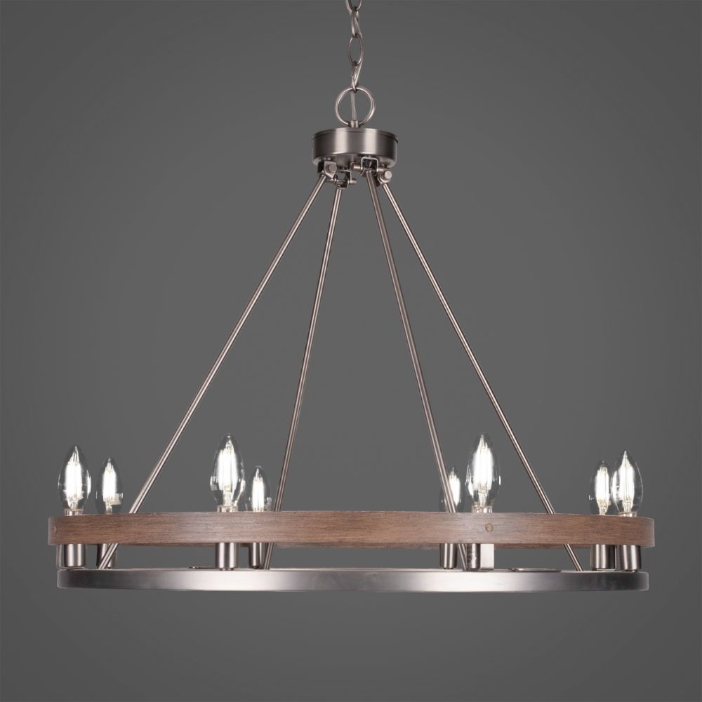Toltec Lighting 2708-GPDW Belmont 8 Light Chandelier Shown In Graphite & Painted Distressed Wood-look Metal Finish