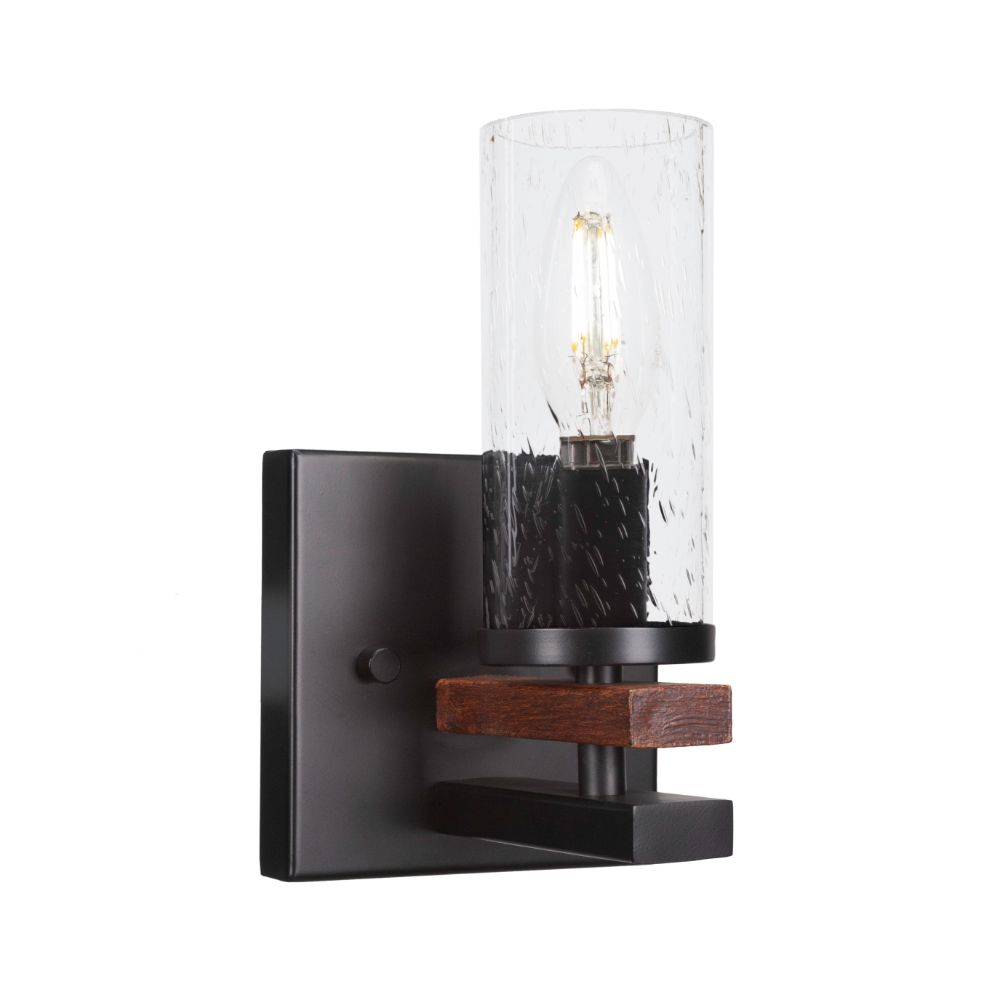 Toltec Lighting 2711-MBWG-800 Belmont 1 Light Wall Sconce Shown In Painted Wood-look Metal & Matte Black Finish With 2.5” Clear Bubble Glass