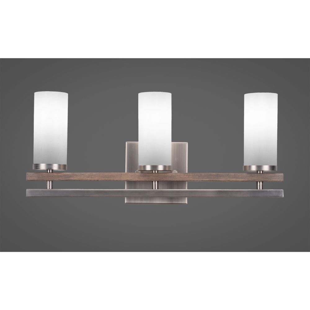 Toltec Lighting 2713-GPDW-801 Belmont 3 Light Bath Bar Shown In Painted Distressed Wood-look Metal & Graphite Finish With 2.5” White Muslin Glass