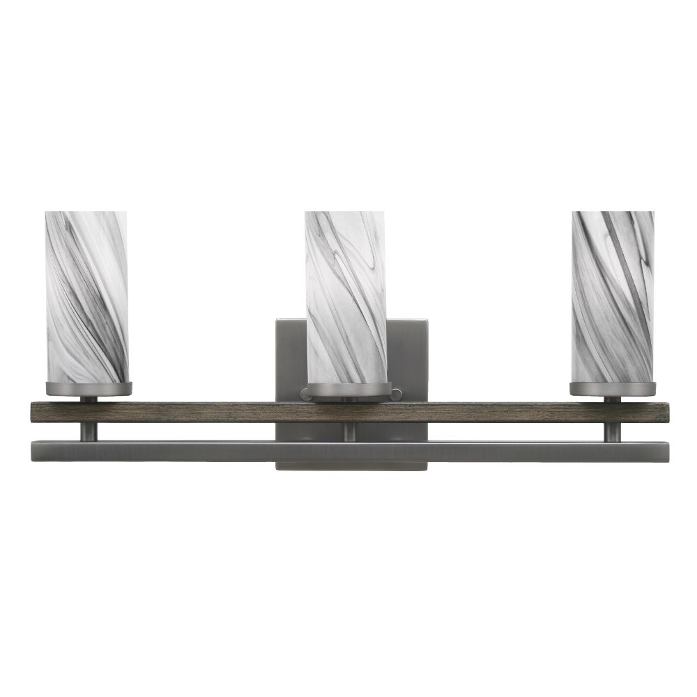 Toltec Lighting 2713-GPDW-802 Belmont 3 Light Bath Bar In Graphite & Painted Distressed Wood-look Metal Finish With 2.5" Onyx Swirl Glass