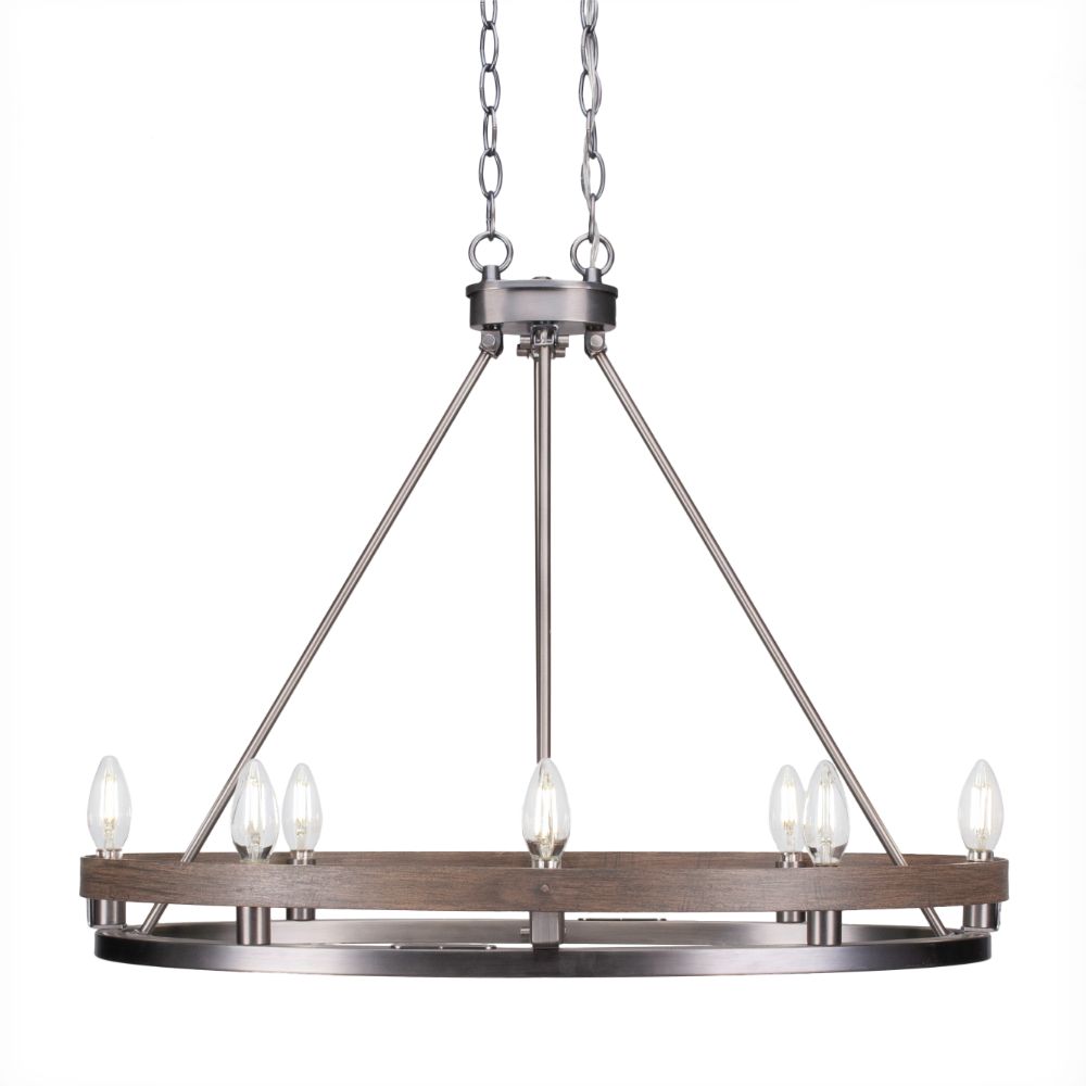 Toltec Lighting 2728-GPDW Belmont 8 Light Oval Chandelier Shown In Painted Distressed Wood-look Metal & Graphite Finish