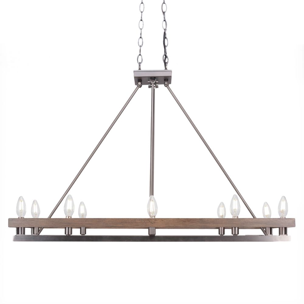 Toltec Lighting 2740-GPDW Belmont 10 Light Island Light Shown In Painted Distressed Wood-look Metal & Graphite Finish