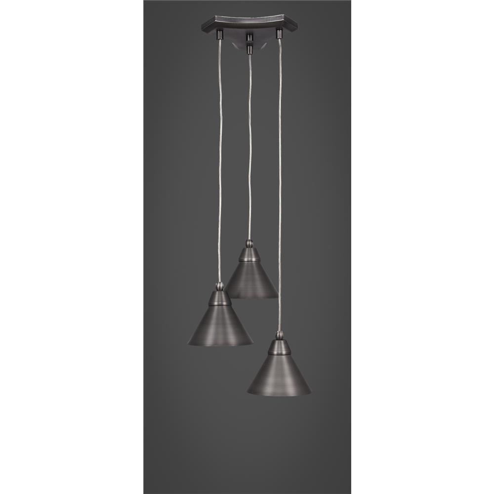 Toltec Lighting 28-BN-421 Europa 3 Light Multi Light Mini Pendant Shown In Brushed Nickel Finish With 7" Brushed Nickel Cone Metal Shade