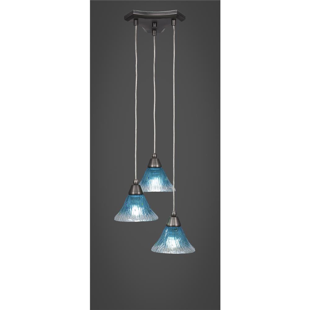 Toltec Lighting 28-BN-458 Europa 3 Light Multi Light Mini Pendant Shown In Brushed Nickel Finish With 7" Teal Crystal Glass