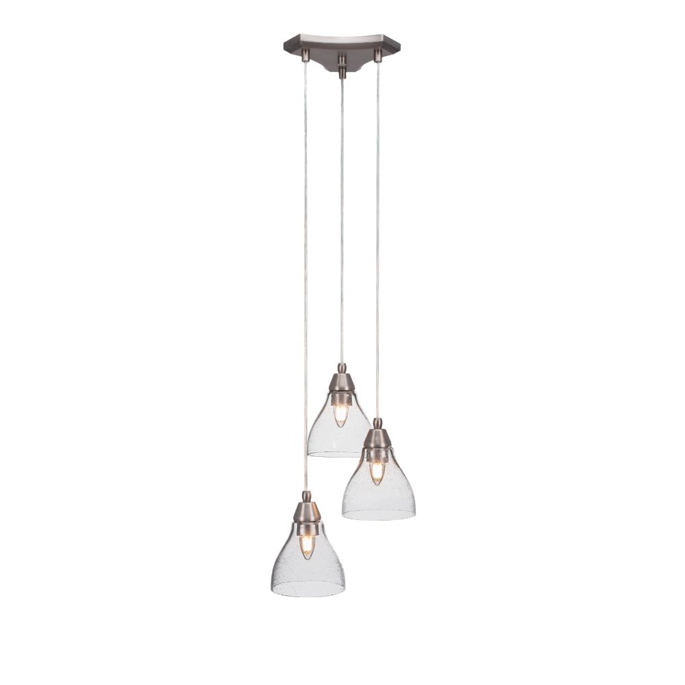 Toltec Lighting 28-BN-4760 Europa 3 Light Cluster Pendalier Shown In Brushed Nickel Finish With 6.25" Clear Bubble Glass