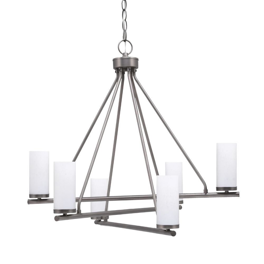 Trinity Uplight, 6 Light, Chandelier Shown In Graphite Finish With 2.5" White Muslin Glass