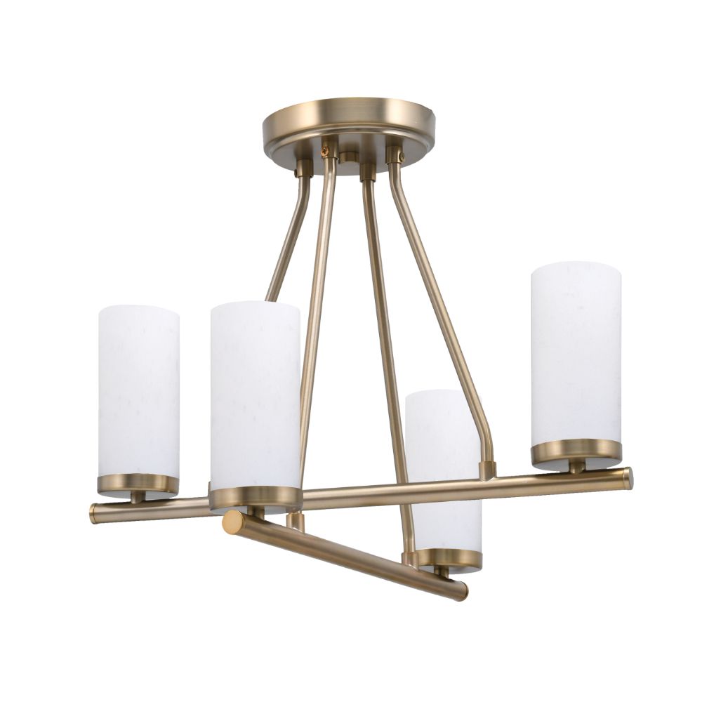 Trinity 4 Light Semi-Flush Shown In New Age Brass Finish With 2.5" White Muslin Glass