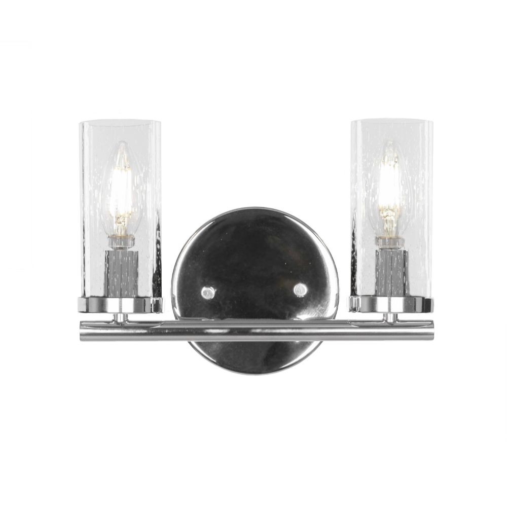 Toltec Lighting 2812-CH-800B Trinity 2 Light Bath Bar In Chrome Finish With 2.5” Clear Bubble Glass