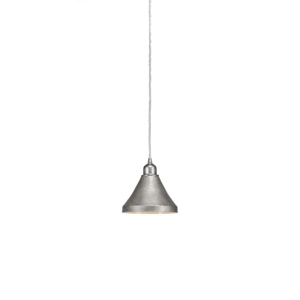 Toltec Lighting 282-AS-410 Vintage Cord Mini Pendant With Hang Straight Swivel Shown In Aged Silver Finish With 7” Aged Silver Metal Shades