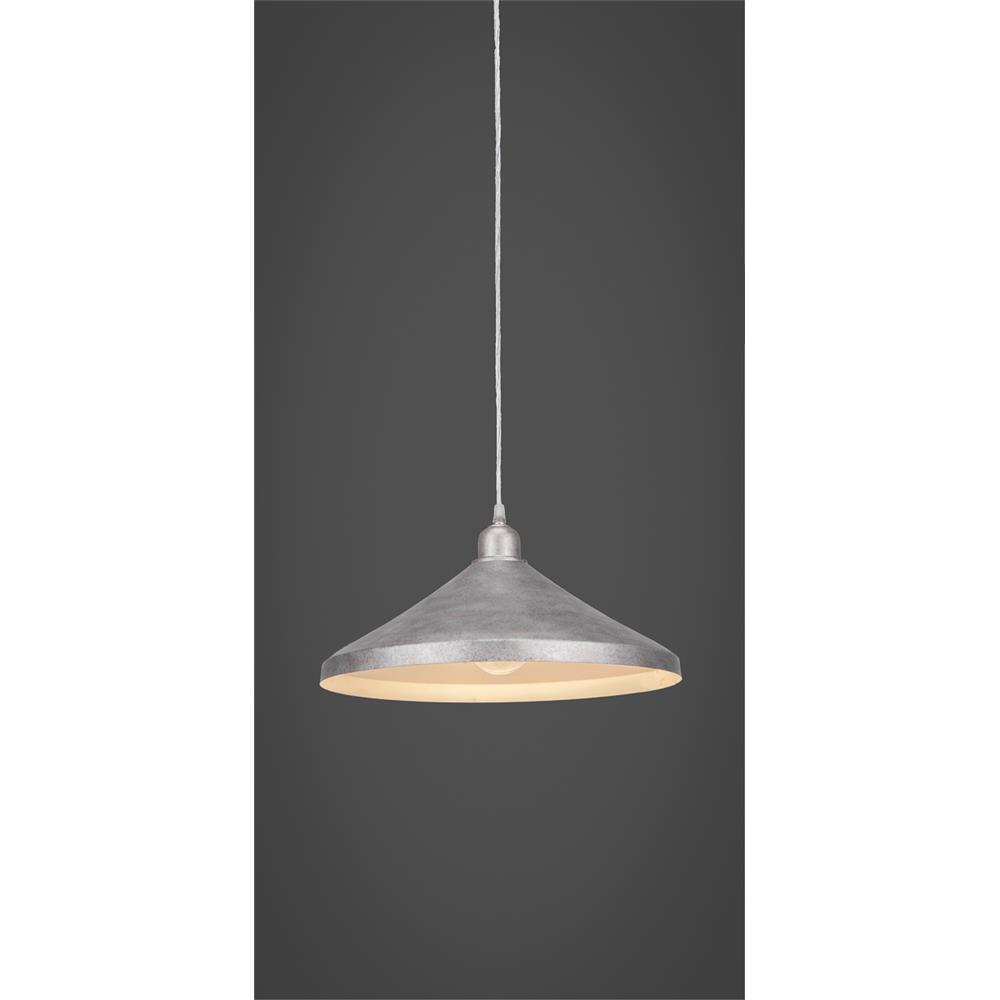 Toltec Lighting 282-AS-422 Vintage Cord Mini Pendant With Hang Straight Swivel Shown In Aged Silver Finish With 14” Aged Silver Metal Shades