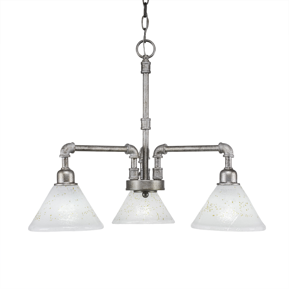 Toltec Lighting 283-AS-7145 Vintage 3 Light Chandelier Shown In Aged Silver Finish With 7" Gold Ice Glass
