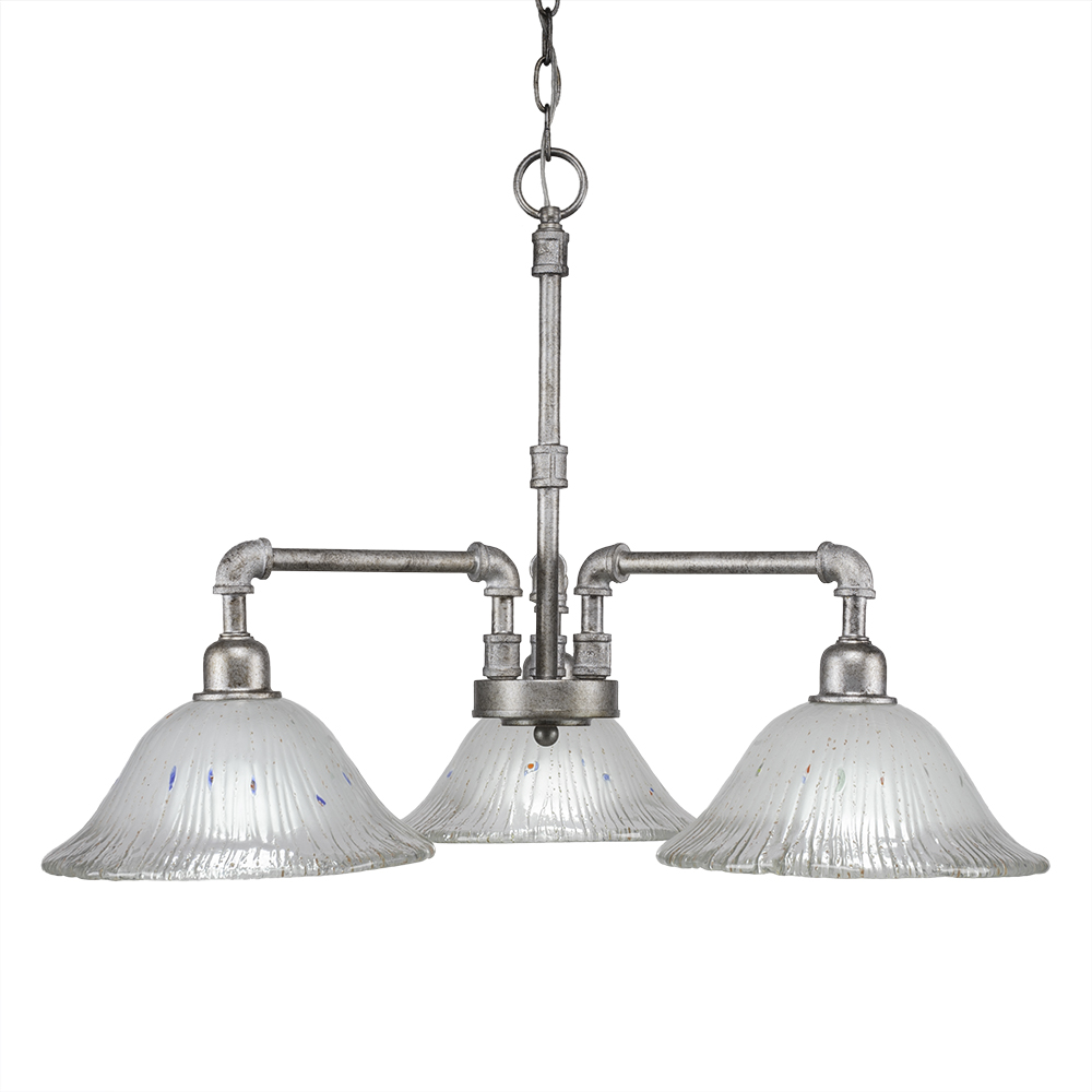 Toltec 283-AS-731 Vintage 3 Light Chandelier Shown In Aged Silver Finish With 10" Frosted Crystal Glass