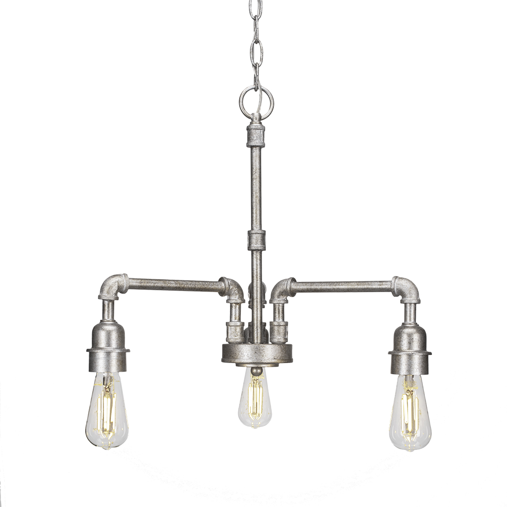 Toltec Lighting 283-AS-LED18C Vintage 3 Light Chandelier Shown In Aged Silver Finish With Clear Antique LED Bulb