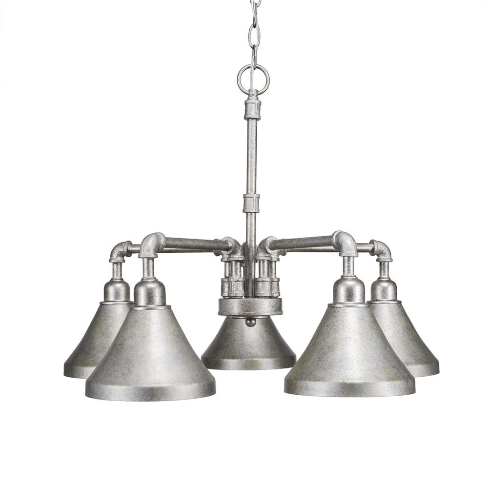 Toltec Lighting 285-AS-410 Vintage 5 Light Chandelier Shown In Aged Silver Finish With 7” Aged Silver Metal Shades