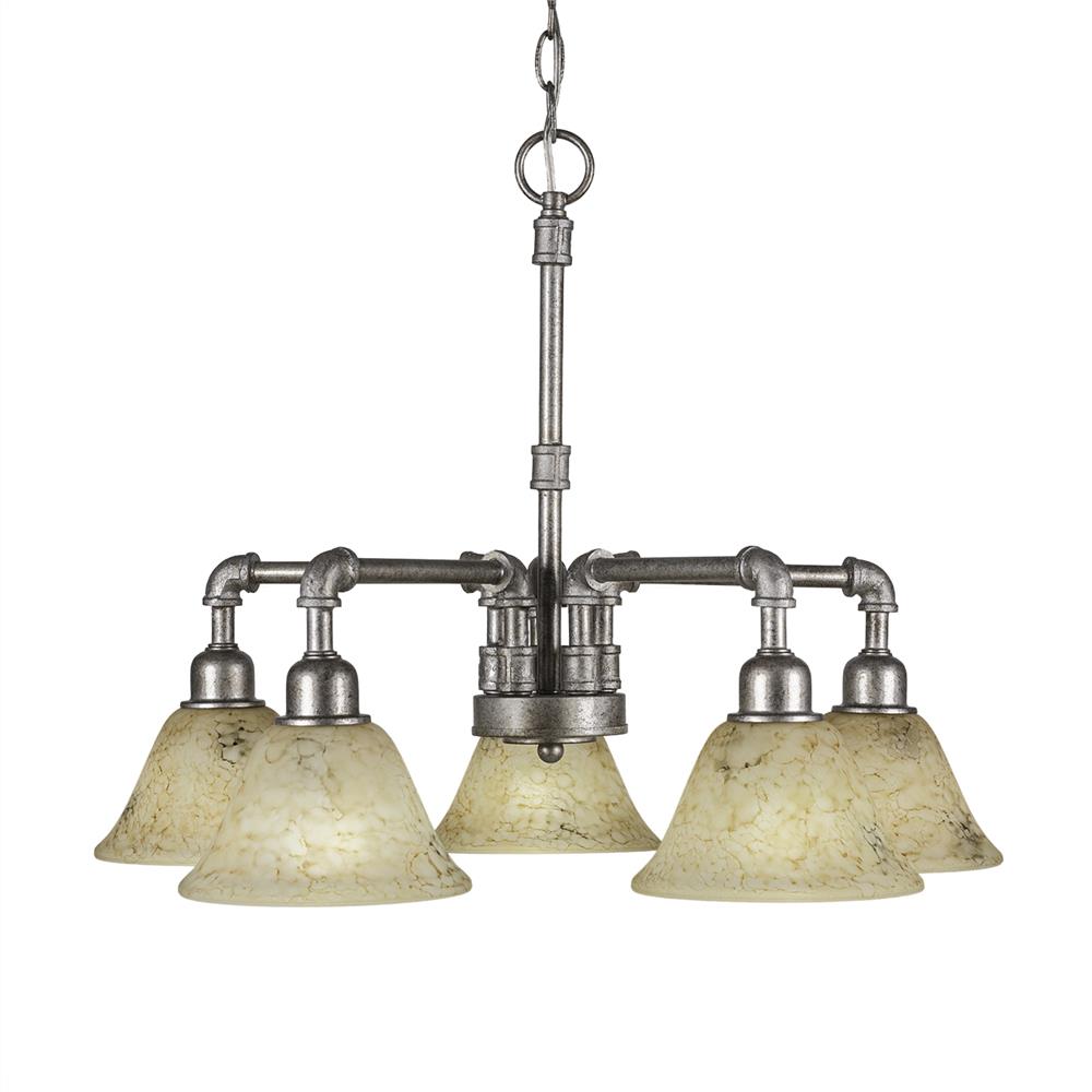 Toltec 285-AS-508 Vintage 5 Light Chandelier Shown In Aged Silver Finish With 7" Italian Marble Glass