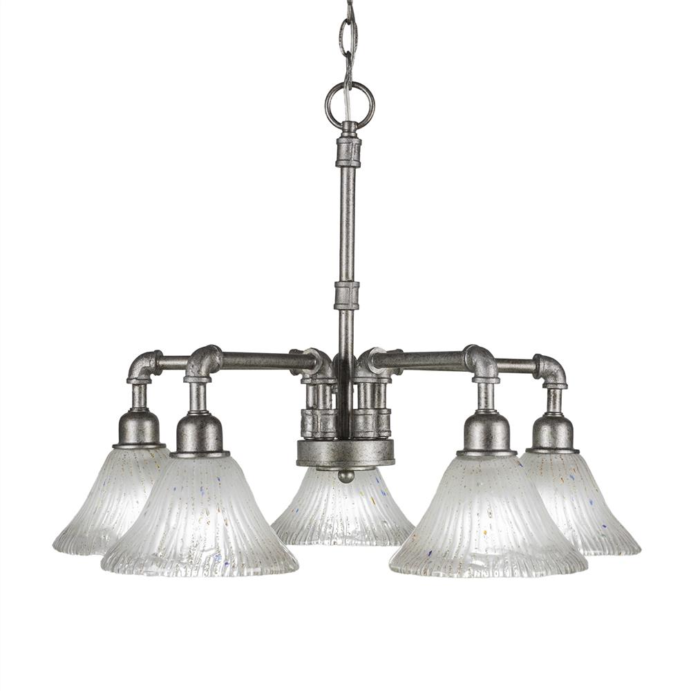 Toltec 285-AS-751 Vintage 5 Light Chandelier Shown In Aged Silver Finish With 7" Frosted Crystal Glass
