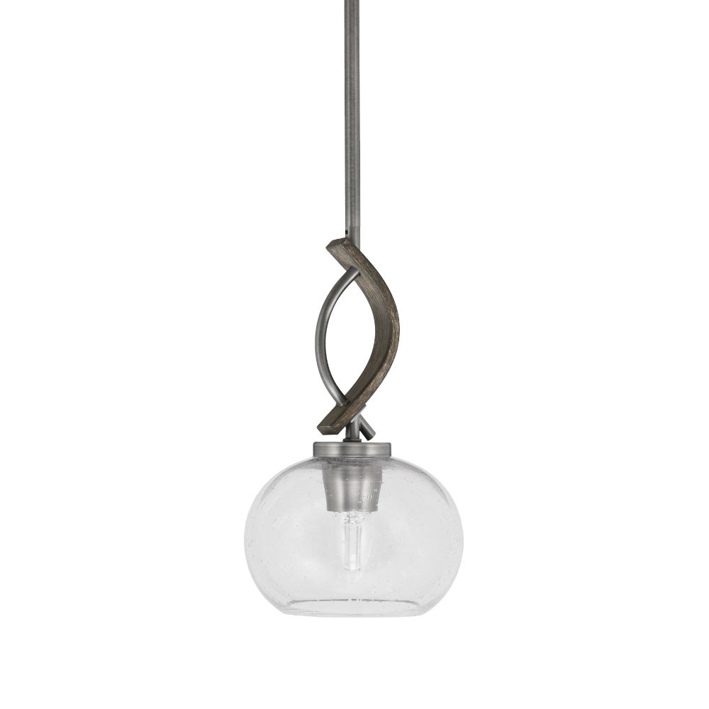 Toltec 2901-GPDW-202 Monterey 1 Light Mini Pendant Shown In Graphite & Painted Distressed Wood-look Metal Finish With 7" Clear Bubble Glass