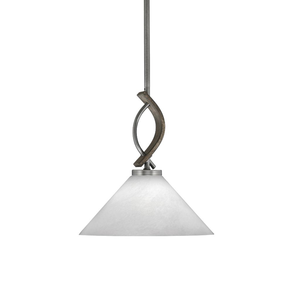 Toltec 2901-GPDW-2121 Monterey 1 Light Mini Pendant Shown In Graphite & Painted Distressed Wood-look Metal Finish With 12" White Marble Glass