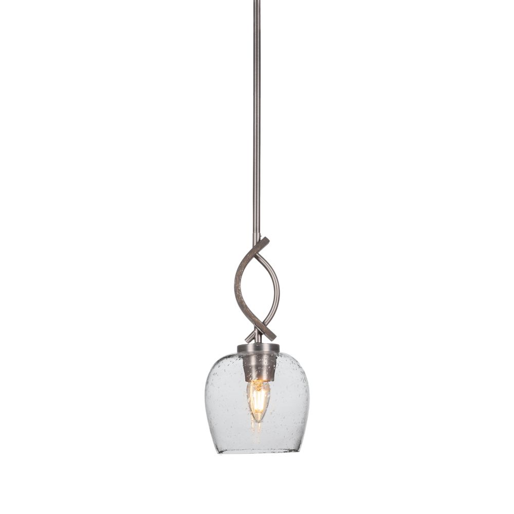 Toltec Lighting 2901-GPDW-4810 Monterey 1 Light Mini Pendant Shown In Graphite & Painted Distressed Wood-look Metal Finish With 6” Clear Bubble Glass