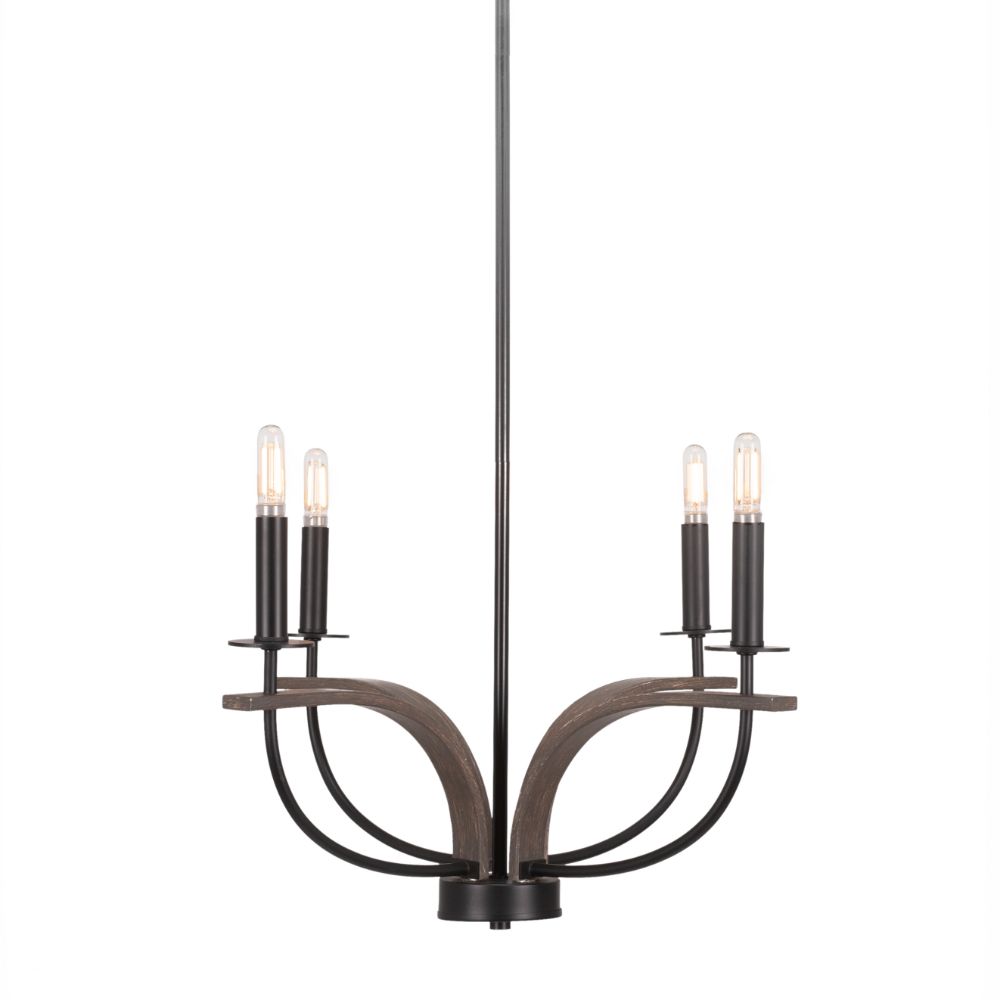Toltec Lighting 2904-MBDW Monterey 4 Light Chandelier Shown In Matte Black & Painted Distressed Wood-look Metal Finish