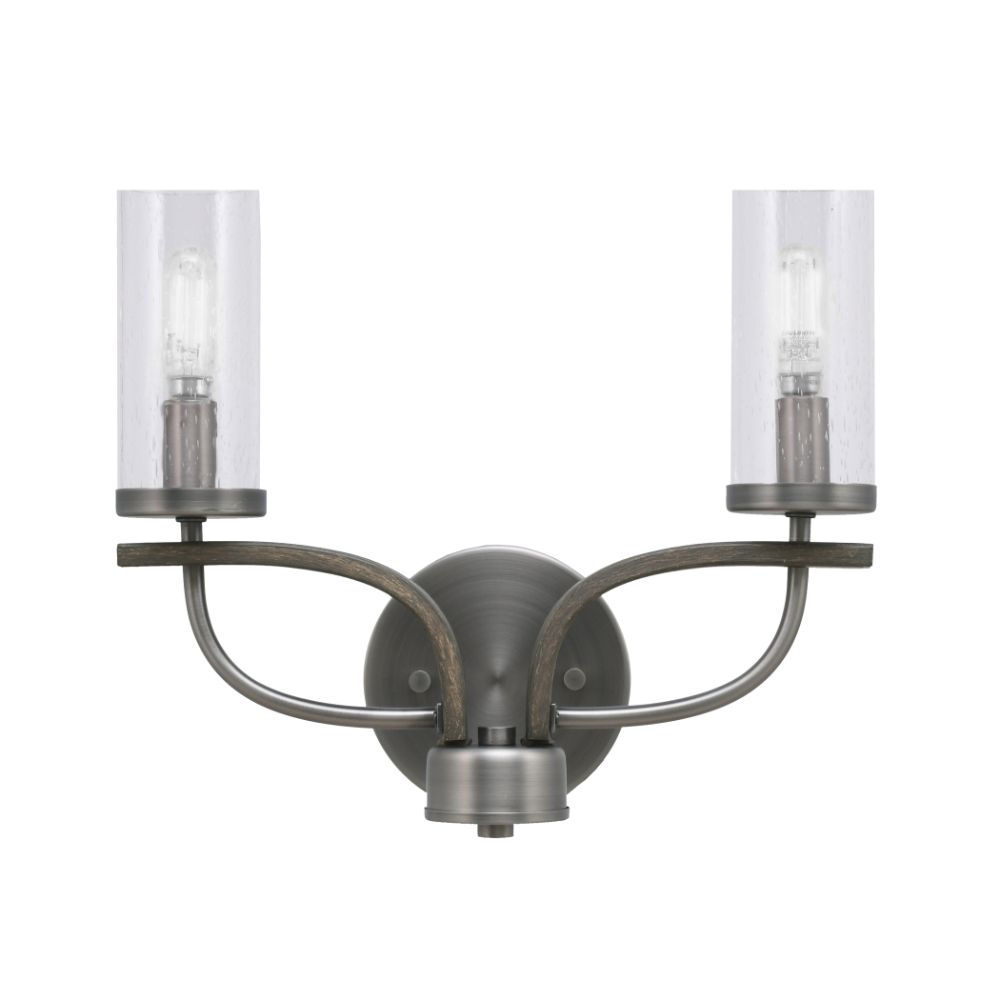 Toltec Lighting 2912-GPDW-800 Monterey 2 Light Bath Bar In Graphite & Painted Distressed Wood-look Metal Finish With 2.5" Clear Bubble Glass