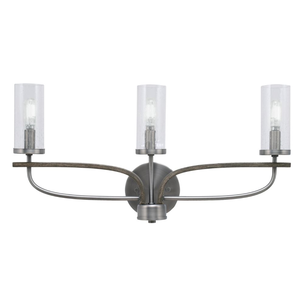 Toltec Lighting 2913-GPDW-800 Monterey 3 Light Bath Bar In Graphite & Painted Distressed Wood-look Metal Finish With 2.5" Clear Bubble Glass