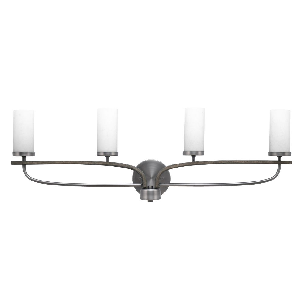 Toltec Lighting 2914-GPDW-801 Monterey 4 Light Bath Bar In Graphite & Painted Distressed Wood-look Metal Finish With 2.5" White Muslin Glass