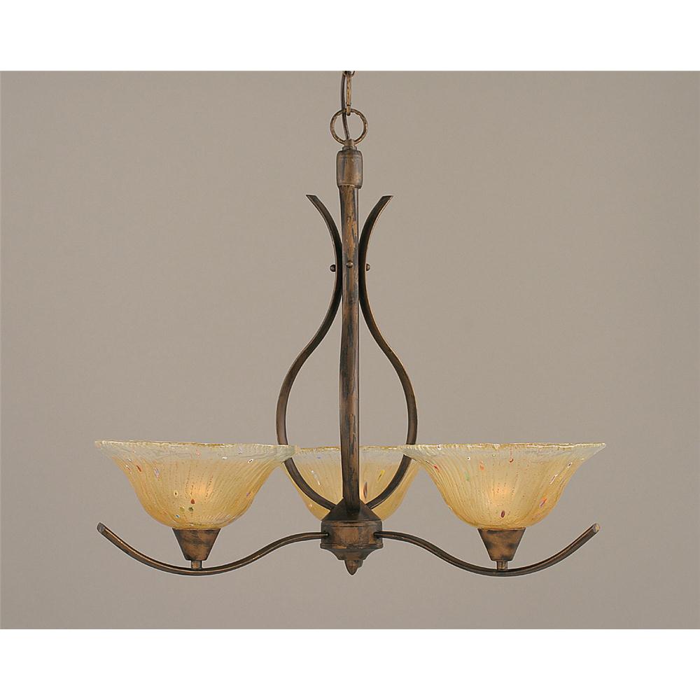 Toltec Lighting 293-BRZ-730 Bronze Finish 3 Light Uplight Chandelier With 10 in. Amber Crystal Glass Shade
