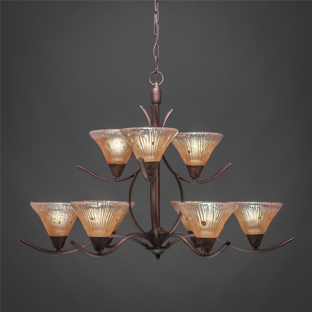 Toltec Lighting 299-BRZ-750 Bronze Finish 9 Light Uplight Chandelier With 7 in. Amber Crystal Glass