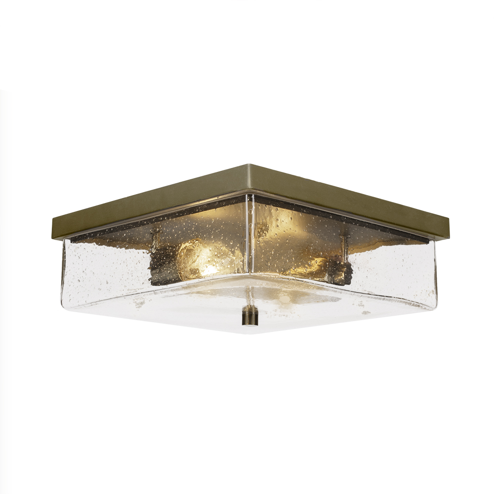 Toltec Lighting 3029-NAB-532 Nouvelle 2 Light Flush Mount Shown In New Age Brass Finish With 13” Clear Bubble Glass