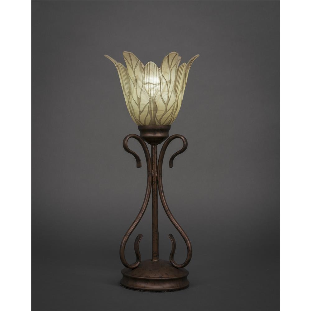 Toltec 31-BRZ-1025 Swan Mini Table Lamp Shown In Bronze Finish With 7" Vanilla Leaf Glass