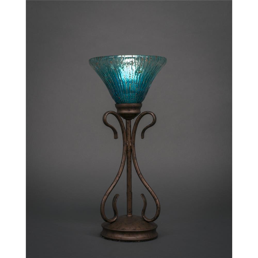 Toltec 31-BRZ-458 Swan Mini Table Lamp Shown In Bronze Finish With 7" Teal Crystal Glass