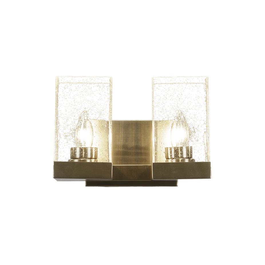 Toltec Lighting 3122-NAB-530 Nouvelle 2 Light Bath Bar Shown In New Age Brass Finish With 4” Clear Bubble Glass