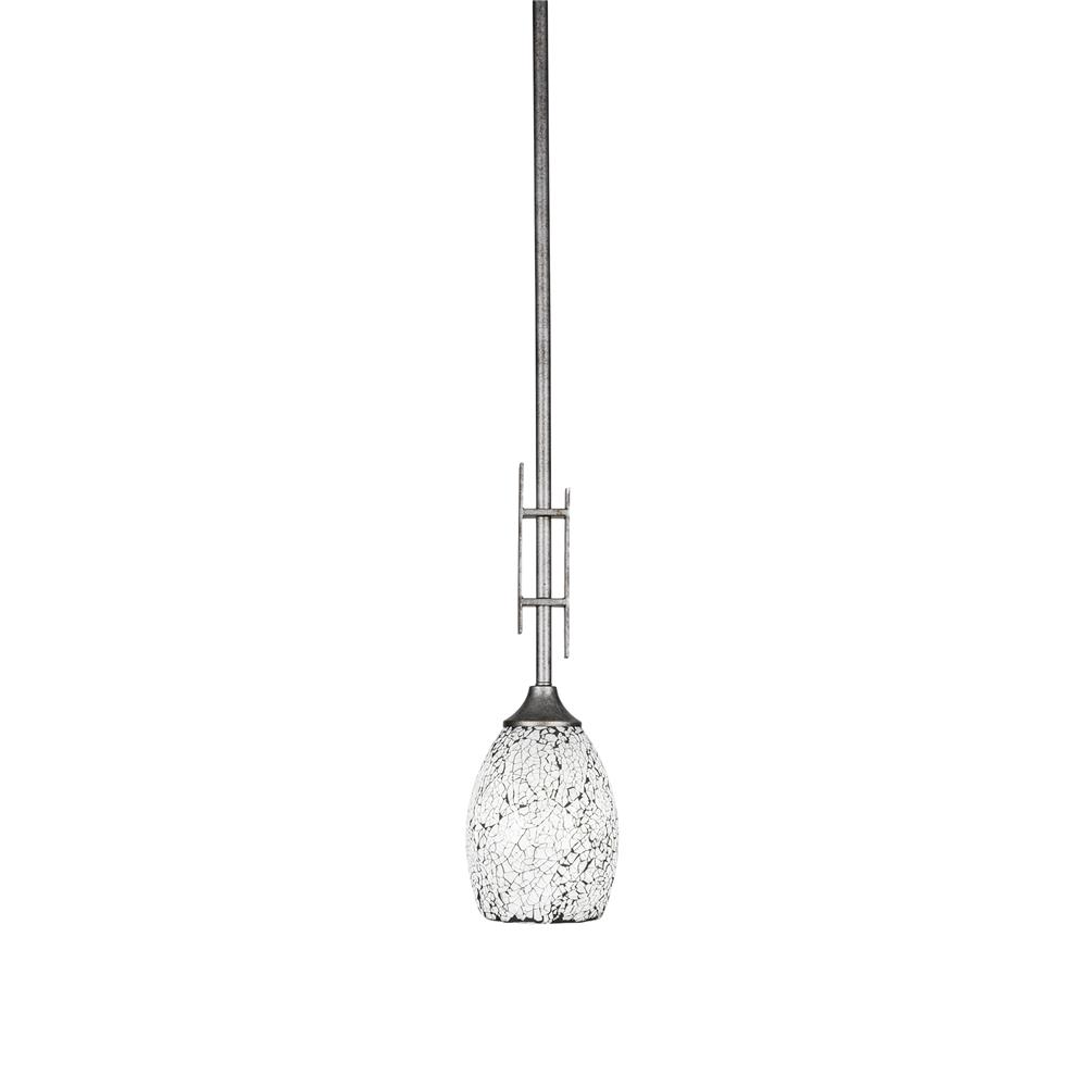 Toltec Lighting 320-AS-4165 Uptowne 1 Light Mini Pendant Shown In Aged Silver Finish With 5" Black Fusion Glass