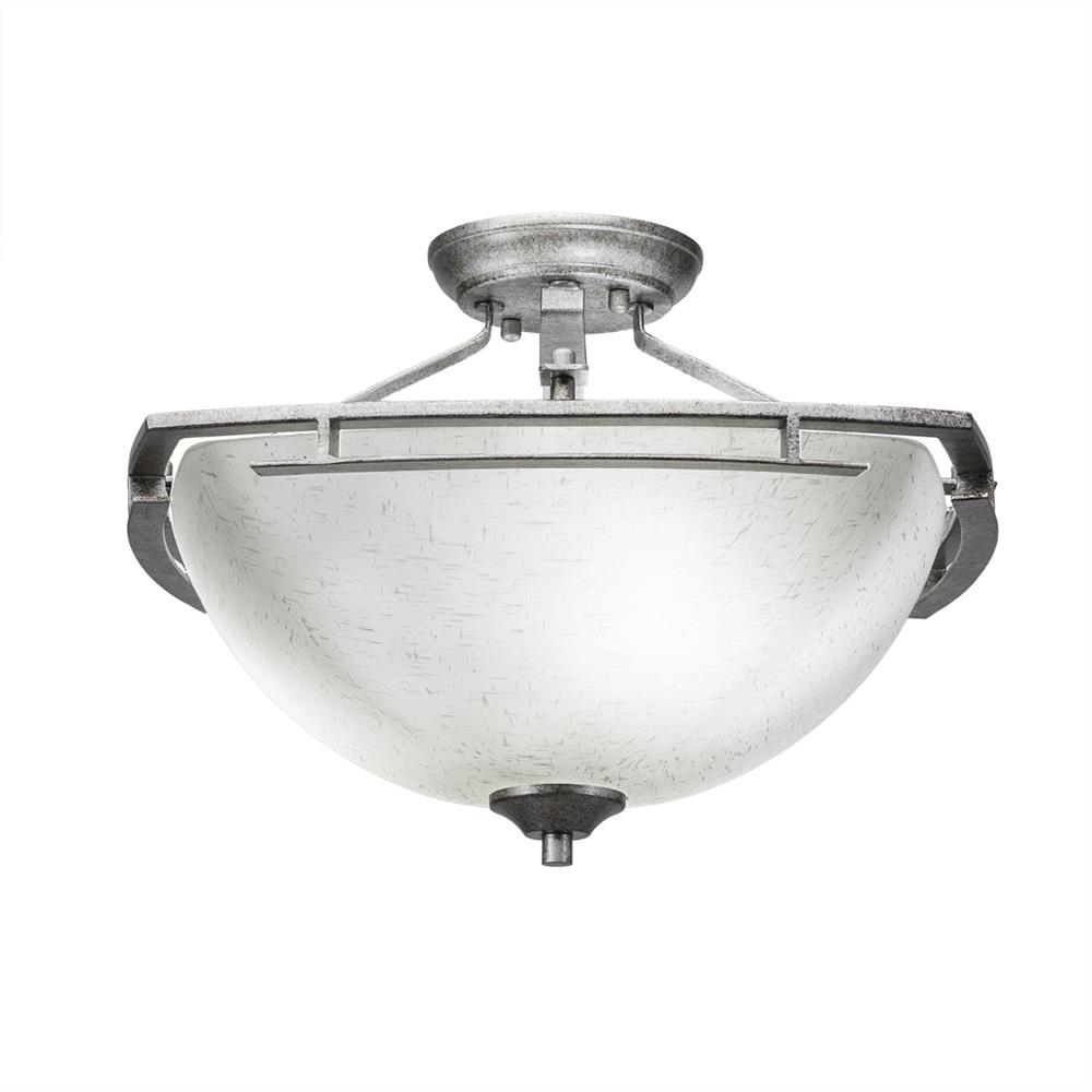 Toltec Lighting 321-AS-463 Uptowne Semi-Flush With 3 Bulbs Shown In Aged Silver Finish With 13.5" White Muslin Glass