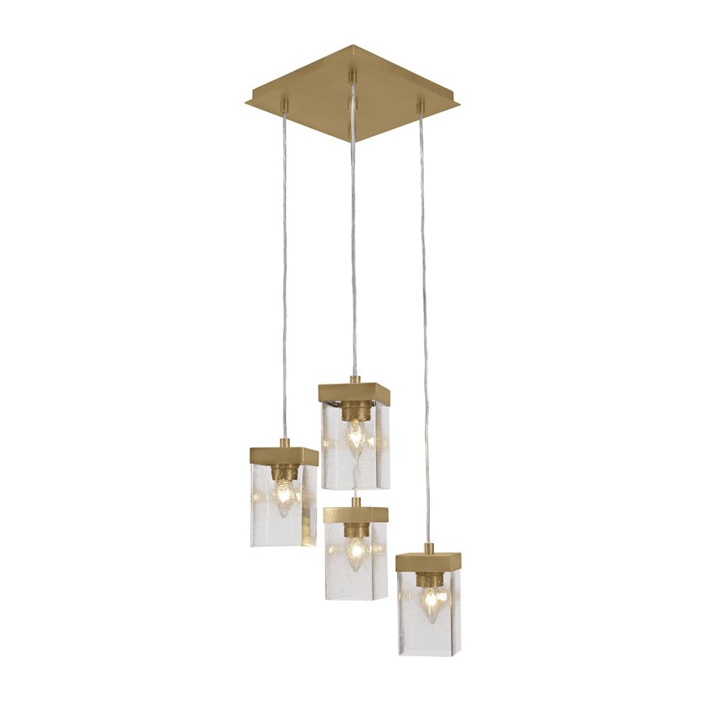 Toltec Lighting 3214-NAB-530 Nouvelle 4 Light Cord Cluster Pendalier Shown In New Age Brass Finish With 4" Clear Bubble Glass